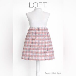 LOFT Pink Multicolor A-Line Tweed Skirt